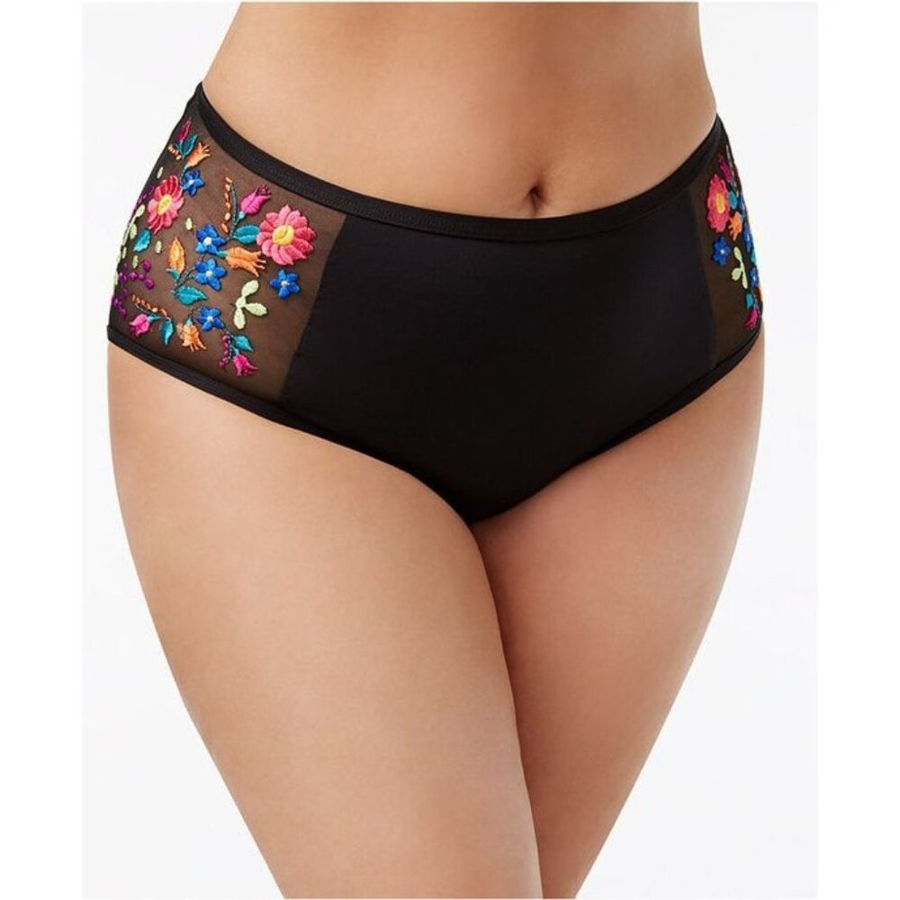 Kenneth Cole Reaction black mesh embroidered floral black bikini bottom size S